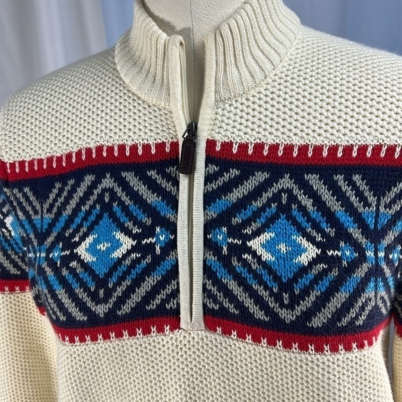 IZOD Vanilla Ice half zip pullover long sleeve cotton sweater cream fair isle M - Picture 3 of 7